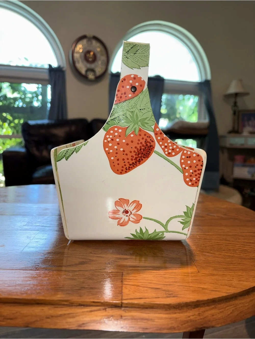 Strawberry Print Storage Caddy Handled Vintage 1970’s Top of the Table By Karen